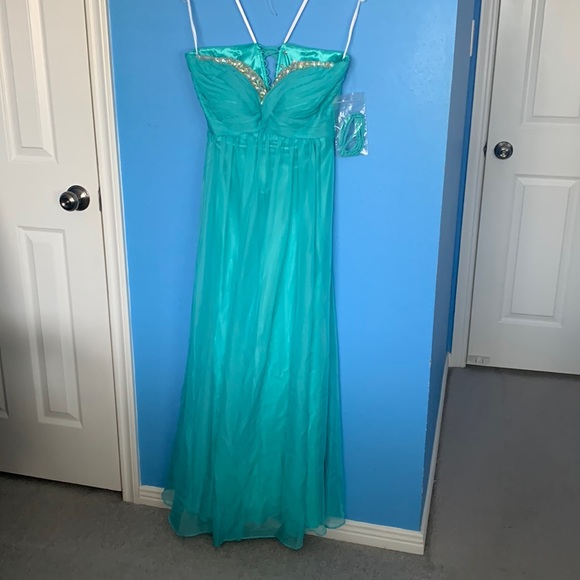 NWT Cindy Aqua Strapless Formal Prom Dress - Picture 1 of 6